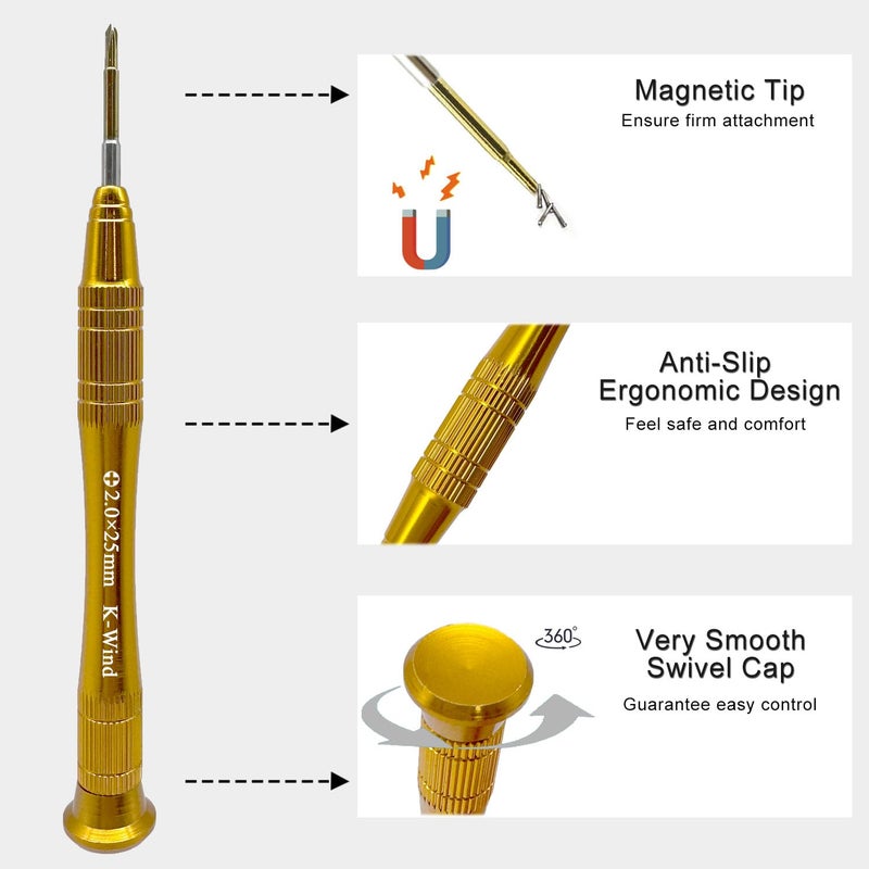 Kannony Wind Precision Phillips PH 00 Screwdriver Compatible with Nintendo Switch, Small Phillips Screwdriver #00 2.0mm, S2 High Alloy Steel Head, Magnetic Tip, 360Â° Rotary Cap - Image 3